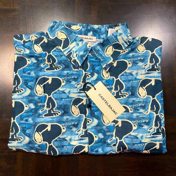 VINTAGE CASTELBAJAC PEANUTS BUTTON UP LONG SLEEVE SHIRT ICEBERG HISTORY Blue 4XL